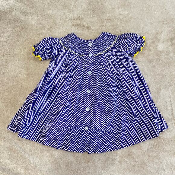 LSU Tigers Smocked Chevron Baby Dress Banana Split Kids Size 9 Months - Picture 2 of 4